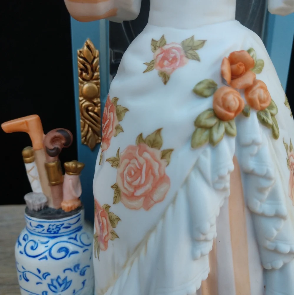 Porcelain Victorian Lady Large Figurine Mrs Albee Fixing Hat in Front of Door - Picture 5 of 6